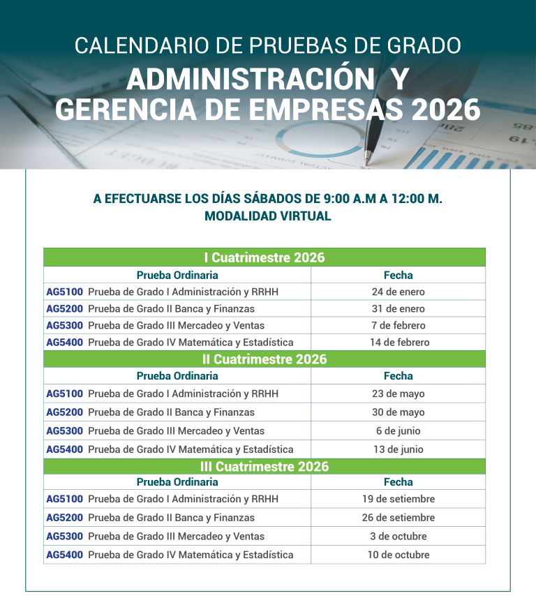 Pruebas de Grado- Dirección Académica de Administración
